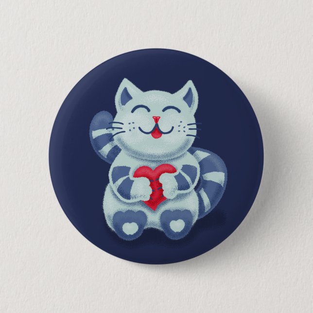 Cute Cat Blue Valentine Kids 2 Inch Round Button (Front)