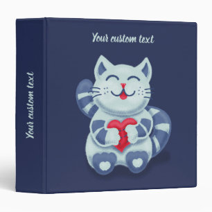 Cute Cat Blue Valentine Kids Binder