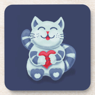 Cute Cat Blue Valentine Kids Coaster