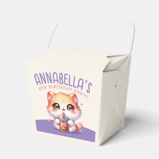 Cute Cat Boba Birthday Party Favor Box (Front Side)