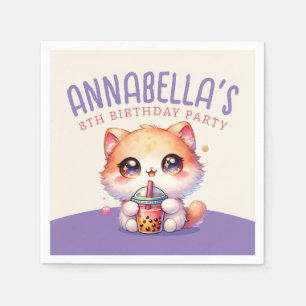 Cute Cat Boba Birthday Party Napkin
