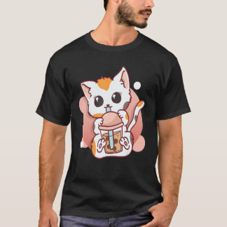 Cute Cat Boba Tea Bubble Tea   Women Girls T-Shirt