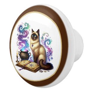 Cute cat book nook library reading lovers  ceramic knob