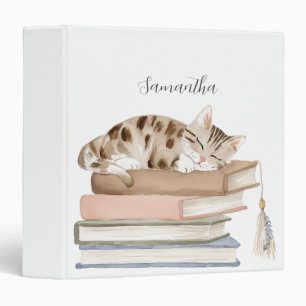 Cute Cat Books Watercolor Personalized Binder