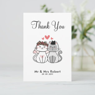 Cute Cat Bride And Groom  Thank You Card