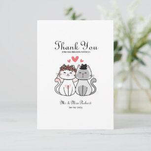 Cute Cat Bride And Groom Thank You Card