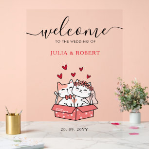Cute Cat Bride And Groom Wedding  Acrylic Sign