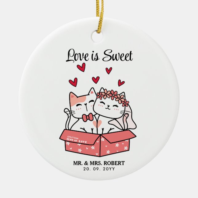Cute Cat Bride And Groom Wedding  Ceramic Ornament (Front)
