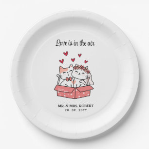 Cute Cat Bride And Groom Wedding Paper Plate