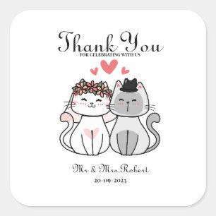 Cute Cat Bride And Groom Wedding Square Sticker