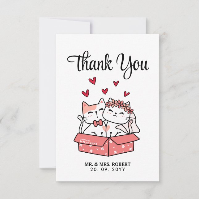 Cute Cat Bride And Groom Wedding Thank you  Card (Front)