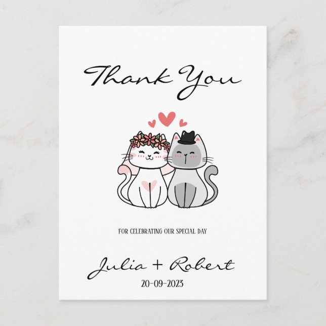 Cute Cat Bride And Groom Wedding Thank You  Postcard (Front)