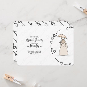 Cute Cat bride with elegant Hearts bridal shower Invitation