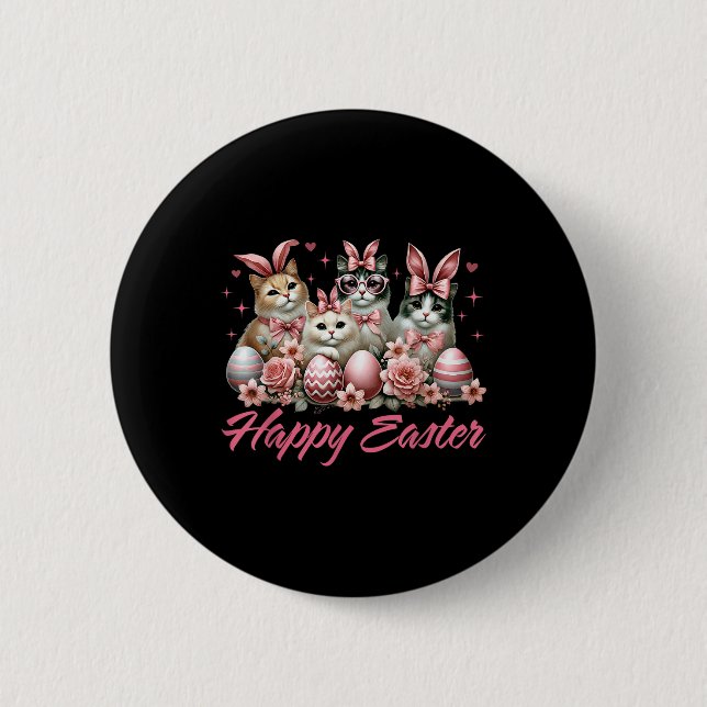 Cute Cat Bunny Happy Easter Cat Lover Kitty Rabbit 2 Inch Round Button (Front)