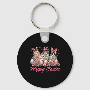 Cute Cat Bunny Happy Easter Cat Lover Kitty Rabbit Keychain