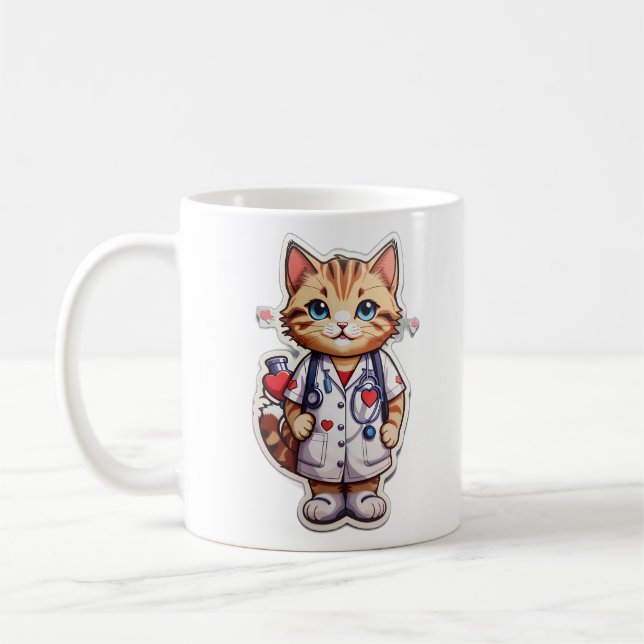 Cute cat cardiology nurse coffee mug (Left)