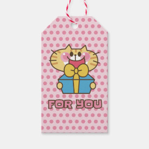 Cute Cat Cartoon Baby Pink Polka Dots Party Gift Tags