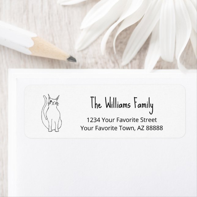 Cute Cat Cartoon Black White Return Address Label  (Insitu)