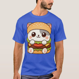Cute cat cartoon burger fast food lover vintage T-Shirt