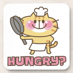Cute Cat Cartoon Chef Pink Funny Kids Party Coaster