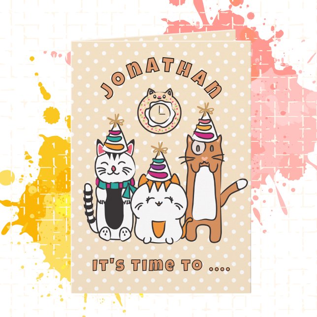 Cute Cat Cartoon Funny Saying Birthday Party  Card (Creator Uploaded)