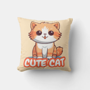 Cute Cat Cartoon Throw Pillow
