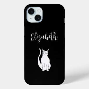 Cute Cat Cartoon Winking Kitty Black iPhone 15 Mini Case