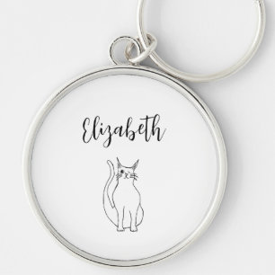 Cute Cat Cartoon Winking Kitty Black Script Keychain