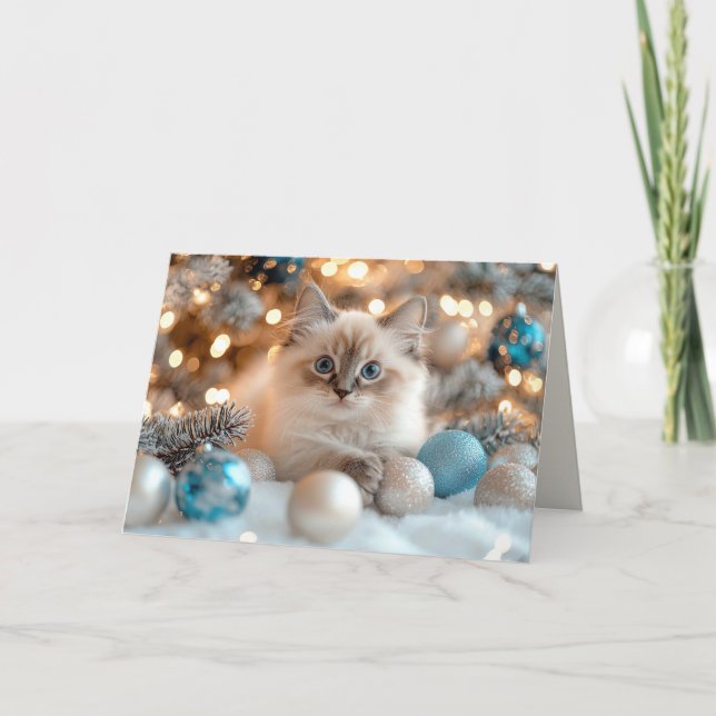 Cute Cat Celebrating Christmas Happy Holidays Thank You Card (Front)