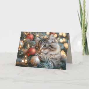Cute Cat Celebrating Christmas Happy Holidays Thank You Card
