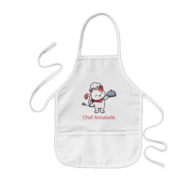 Cute Cat Chef Personalize Kids Apron (Front)