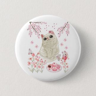 Cute Cat Cherry Blossom 2 Inch Round Button