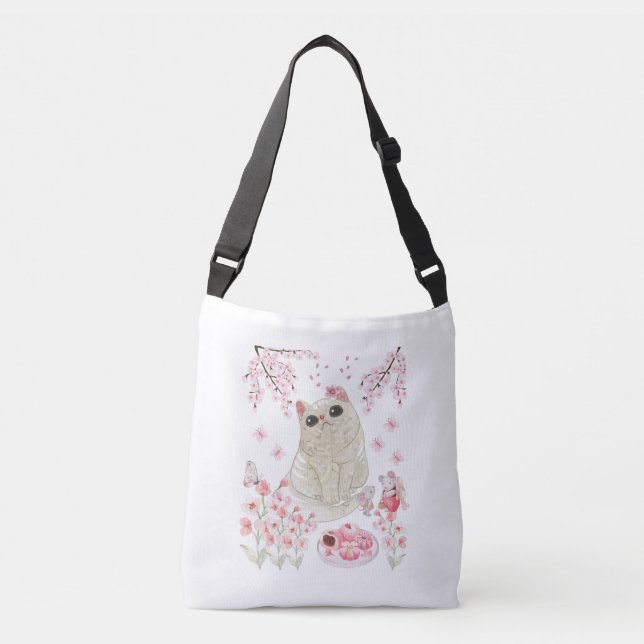 Cute Cat Cherry Blossom Crossbody Bag (Front)