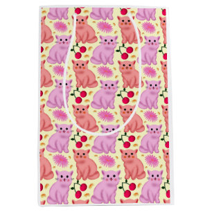 Cute Cat Cherry Floral Pattern   Kawaii Kitty  Medium Gift Bag