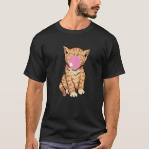 Cute Cat Chews Gum Bubble Bubble Gum Cat T-Shirt