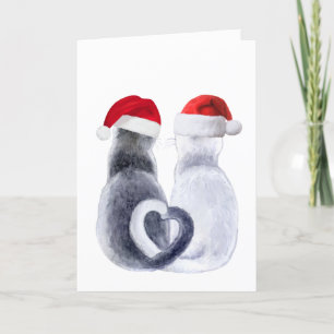 Cute Cat Christmas Card With Santa Hat