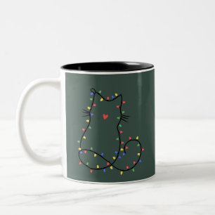 Cute Cat Christmas Cat Mom Funny Xmas Cat Lover Two-Tone Coffee Mug