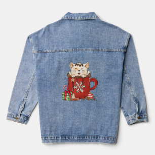 Cute Cat Christmas Chocolate Coffee Denim Jacket