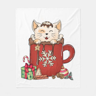 Cute Cat Christmas Chocolate Coffee   Fleece Blanket