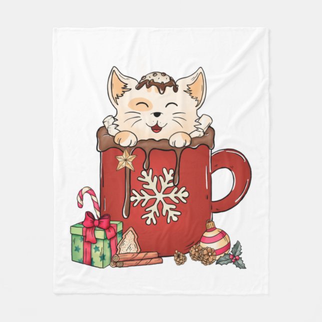 Cute Cat Christmas Chocolate Coffee   Fleece Blanket (Front)
