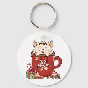 Cute Cat Christmas Chocolate Coffee Keychain