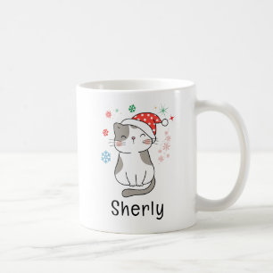 Cute Cat Christmas Custom Name Coffee Mug