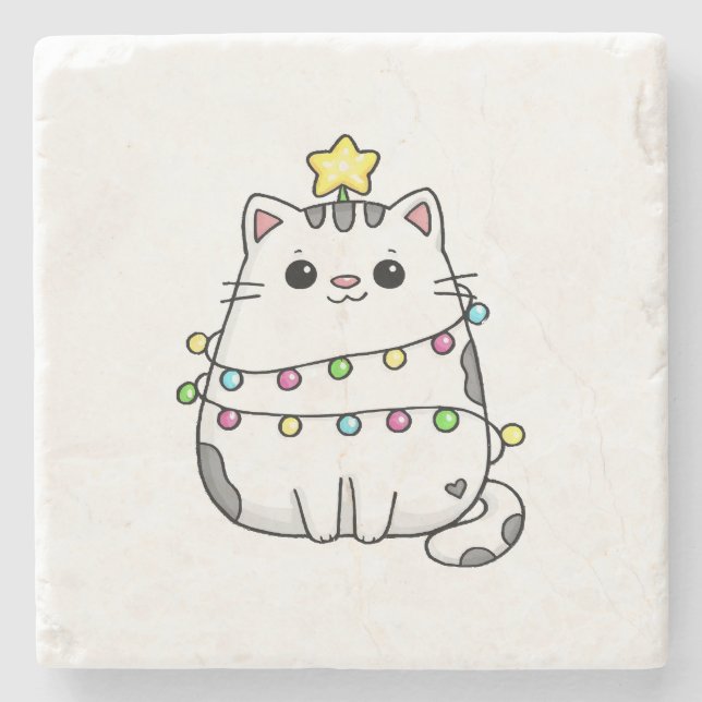Cute Cat Christmas design  Stone Coaster (Front)