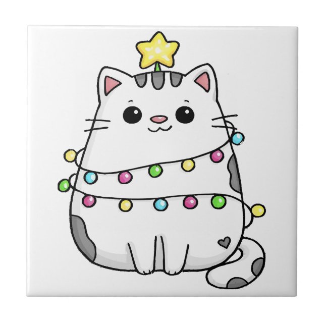Cute Cat Christmas design  Tile (Front)
