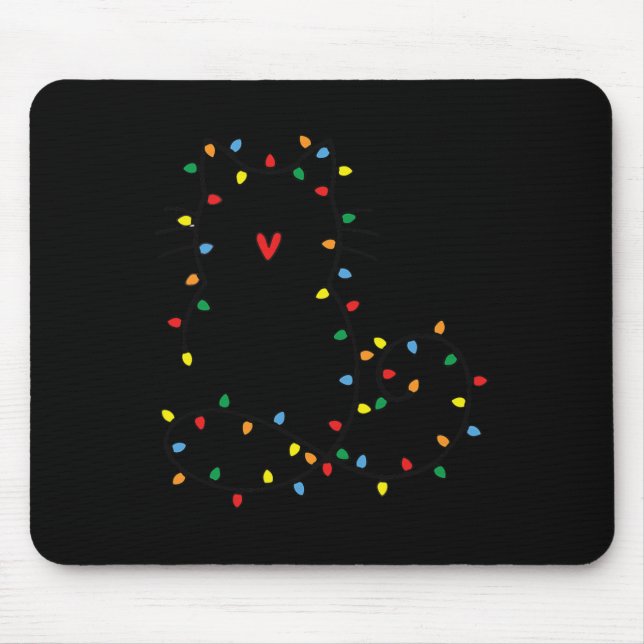 Cute Cat Christmas Light Graphic Cat Black Mom Lov Mouse Pad (Front)
