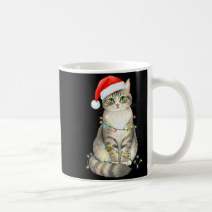 Cute Cat Christmas Lights Santa Hat Snow Holiday A Coffee Mug