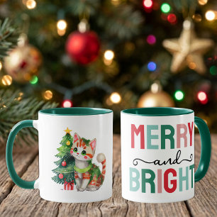 Cute cat christmas merry and bright mug