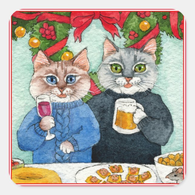 Cute cat Christmas Party stickers (Front)