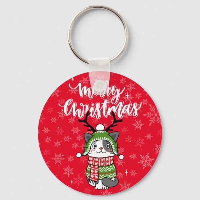 Cute Cat Christmas Stocking stuffers Galore Keychain (Front)