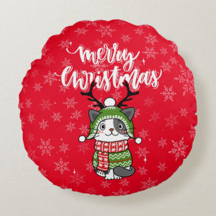 Cute Cat Christmas Stocking stuffers Galore Round Pillow